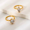 Wholesale Stainless Steel Geometric Water Drop Zircon Ring With Pvd 18K Gold Finish For Women