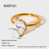 Wholesale Stainless Steel Geometric Water Drop Zircon Ring With Pvd 18K Gold Finish For Women