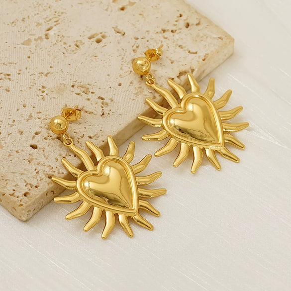 Wholesale 316L Stainless Steel Geometric Water Plated Women's Smiley Face Sunflower Earrings