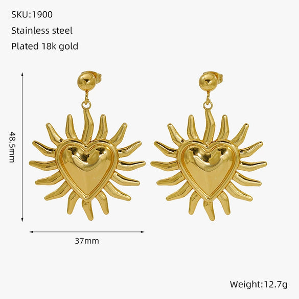 Wholesale 316L Stainless Steel Geometric Water Plated Women's Smiley Face Sunflower Earrings
