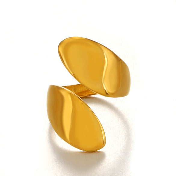 Wholesale Stainless Steel Geometric Wave Exaggerated Open Water Drop Ring For Women Electroplated Hip Hop Minimalist Style