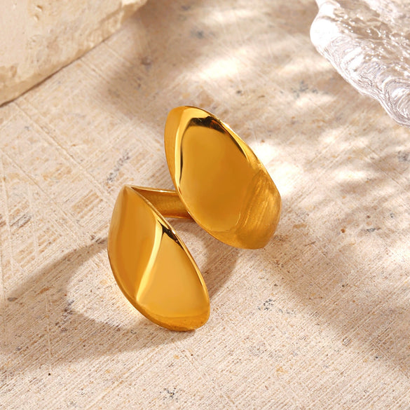 Wholesale Stainless Steel Geometric Wave Exaggerated Open Water Drop Ring For Women Electroplated Hip Hop Minimalist Style
