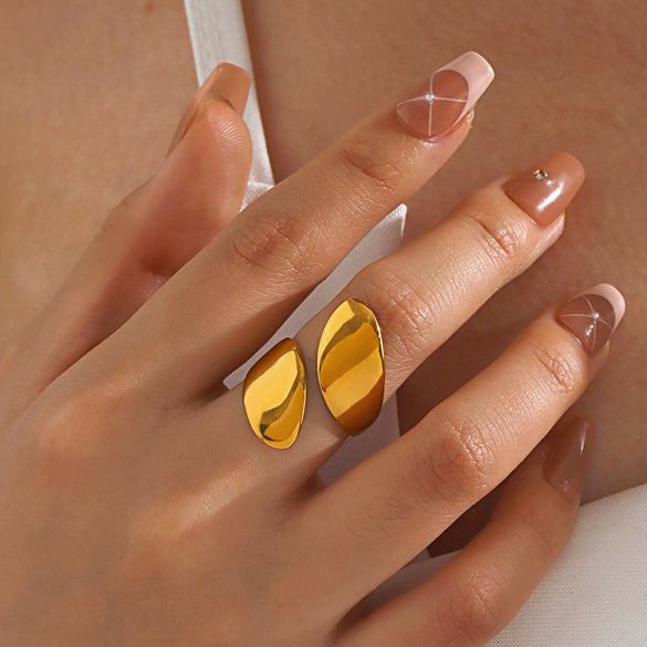 Wholesale Stainless Steel Geometric Wave Exaggerated Open Water Drop Ring For Women Electroplated Hip Hop Minimalist Style