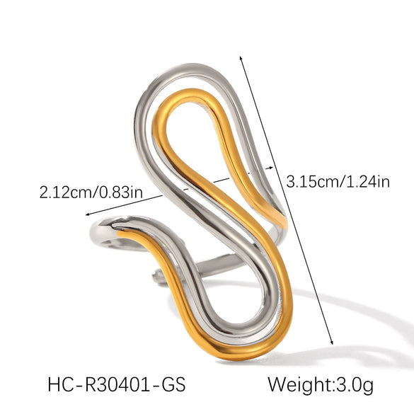 Wholesale Stainless Steel Geometric Wave Open Ring Electroplated Hand Jewelry For Women