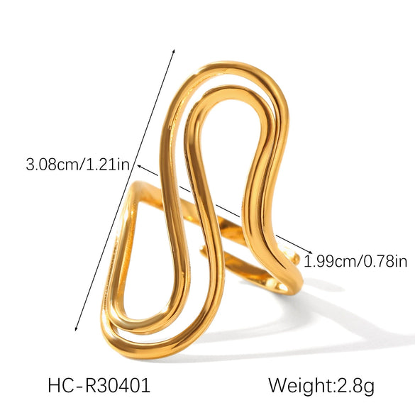 Wholesale Stainless Steel Geometric Wave Open Ring Electroplated Hand Jewelry For Women