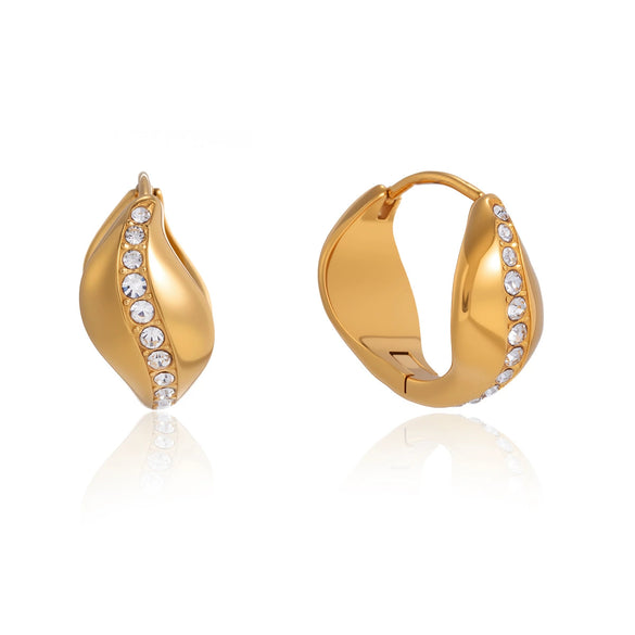 Wholesale Stainless Steel Geometric Waveshaped Rhinestone Electroplated Earrings For Women