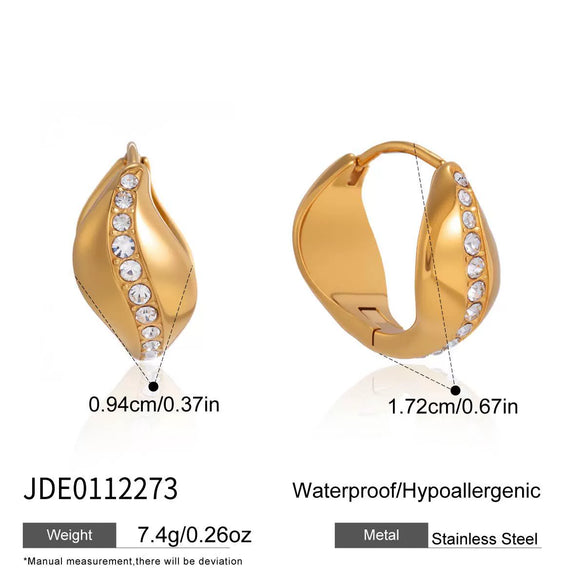Wholesale Stainless Steel Geometric Waveshaped Rhinestone Electroplated Earrings For Women