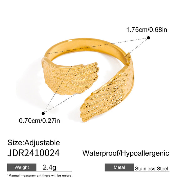 Wholesale Stainless Steel Geometric Wings Retro Style Electroplated Ring For Women