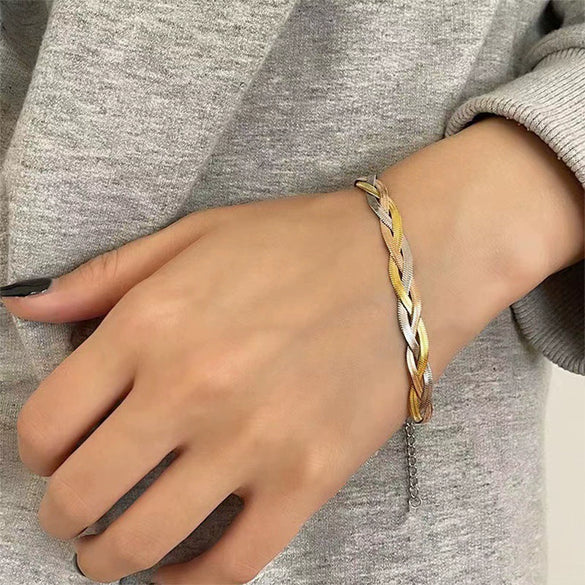 Wholesale Stainless Steel Geometric Woven Blade Bracelet Electroplated For Women And Unisex