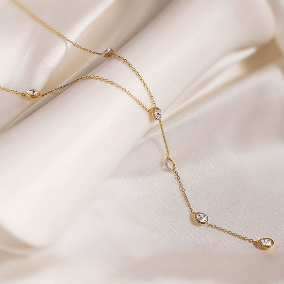Wholesale Stainless Steel Geometric Yshaped Zircon Necklace Light Luxury Simple Design