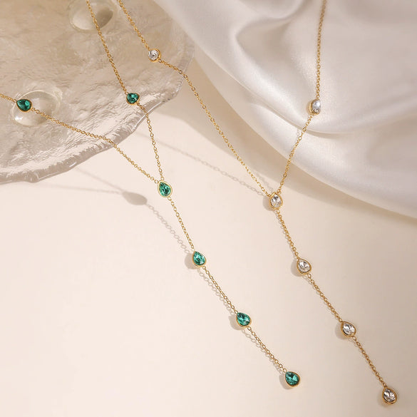 Wholesale Stainless Steel Geometric Yshaped Zircon Necklace Light Luxury Simple Design