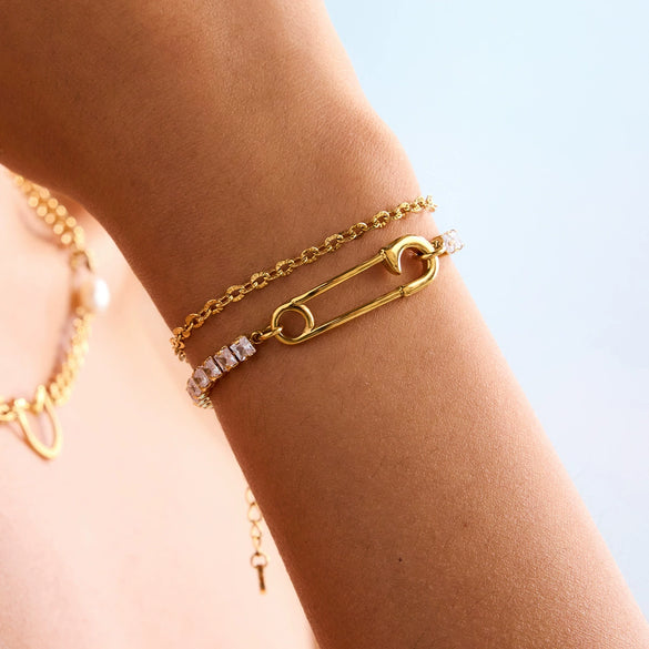 Wholesale Stainless Steel Geometric Zircon Bracelet For Women With Electroplating Light Luxury High End Jewelry