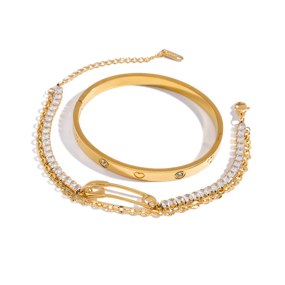 Wholesale Stainless Steel Geometric Zircon Bracelet For Women With Electroplating Light Luxury High End Jewelry