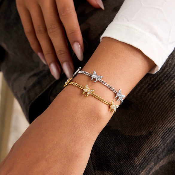 Wholesale Stainless Steel Geometric Zircon Butterfly Bracelet Electroplated For Women Light Luxury Highend Niche Style