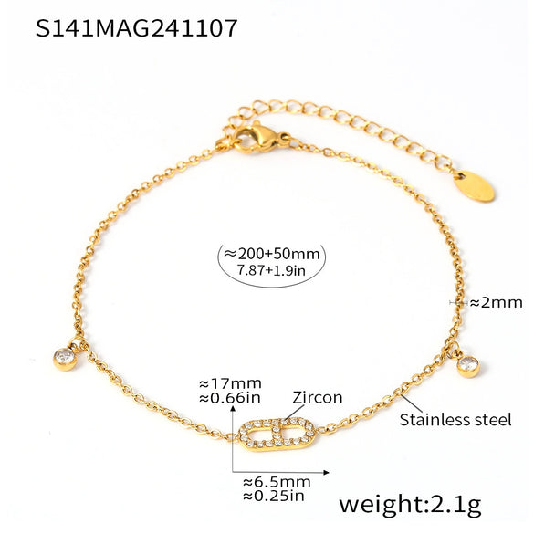 Wholesale Stainless Steel Geometric Zircon Inlay Women's Simple Foot Chain Accessories With Japanese Character Inlay Technology