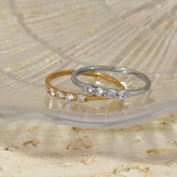 Wholesale Stainless Steel Geometric Zircon Ring With Electroplating Trendy And Personalized