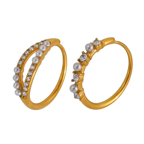 Wholesale 316L Stainless Steel Geometric Zircon Shell Bead Ring Electroplated Fashion Women's Ring