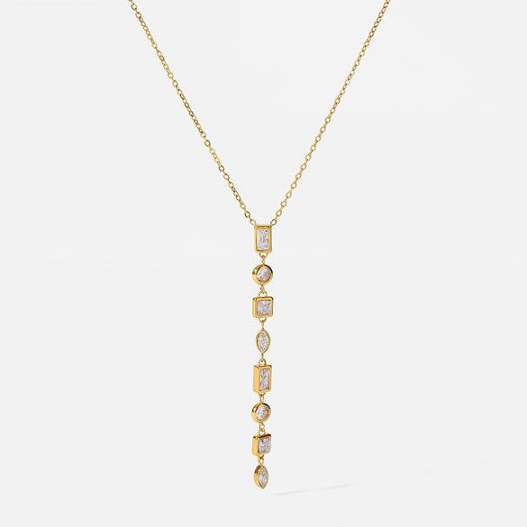 Wholesale Stainless Steel Geometric Zircon Splicing Pendant Oshaped Chain 18K Gold Plated Waterproof Necklace Jewelry For Women