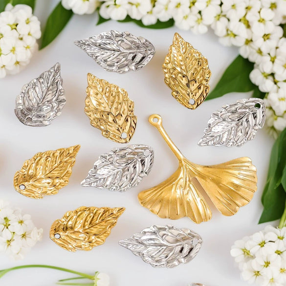 Wholesale Stainless Steel Ginkgo Leaf And Small Flower Antique Style Electroplated Earrings And Headwear Accessories Pendant