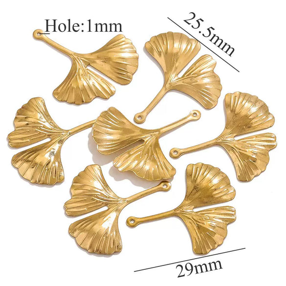 Wholesale Stainless Steel Ginkgo Leaf And Small Flower Antique Style Electroplated Earrings And Headwear Accessories Pendant