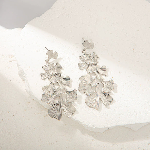 Wholesale Stainless Steel Ginkgo Leaf Fashion Sweet Women's Earrings With Electroplating Treatment
