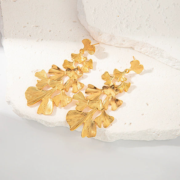 Wholesale Stainless Steel Ginkgo Leaf Fashion Sweet Women's Earrings With Electroplating Treatment