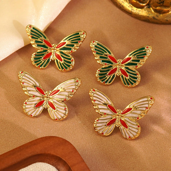 Wholesale Stainless Steel Glowinthedark Dripping Oil Butterfly Earrings For Women