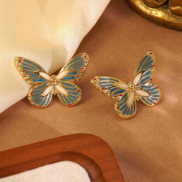 Wholesale Stainless Steel Glowinthedark Dripping Oil Butterfly Earrings For Women