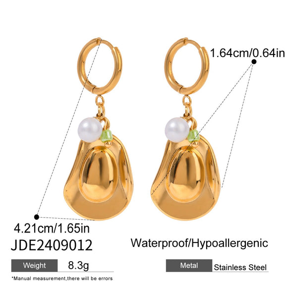 Wholesale Stainless Steel Glue Drop Ceramic Pendant Earrings For Women With Geometric Pattern And Electroplating Treatment