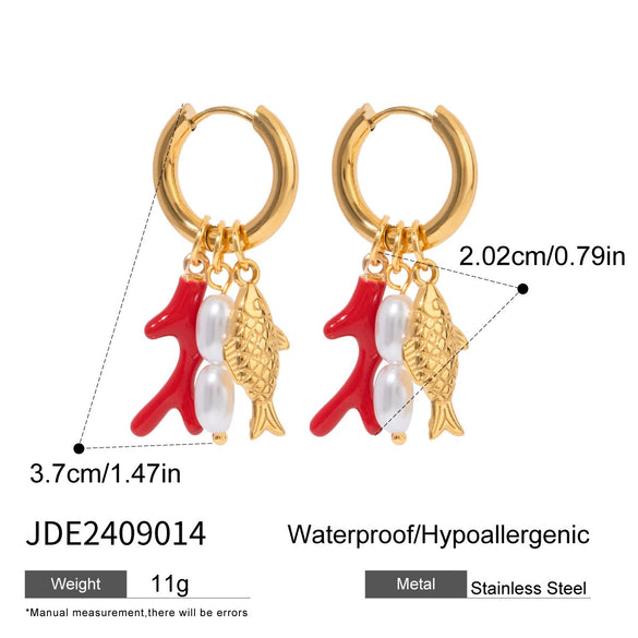 Wholesale Stainless Steel Glue Drop Ceramic Pendant Earrings For Women With Geometric Pattern And Electroplating Treatment