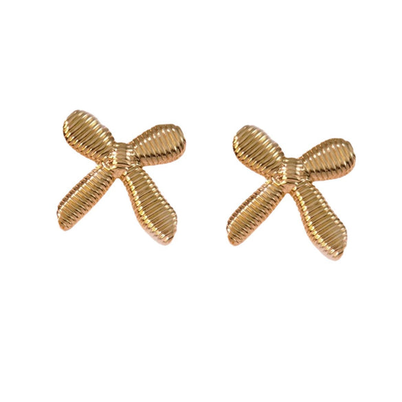 Wholesale Stainless Steel Gold Bow Earrings With Asymmetrical Hollow Embossed And Electroplated Design For Women