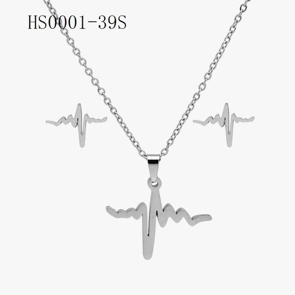 Wholesale Stainless Steel Gold Earrings Necklace Set With Bear Pattern Pendants And Ochain Electroplated With Letters Numbers Text Design