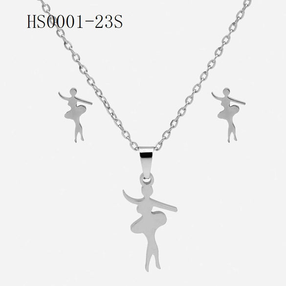 Wholesale Stainless Steel Gold Earrings Necklace Set With Bear Pattern Pendants And Ochain Electroplated With Letters Numbers Text Design