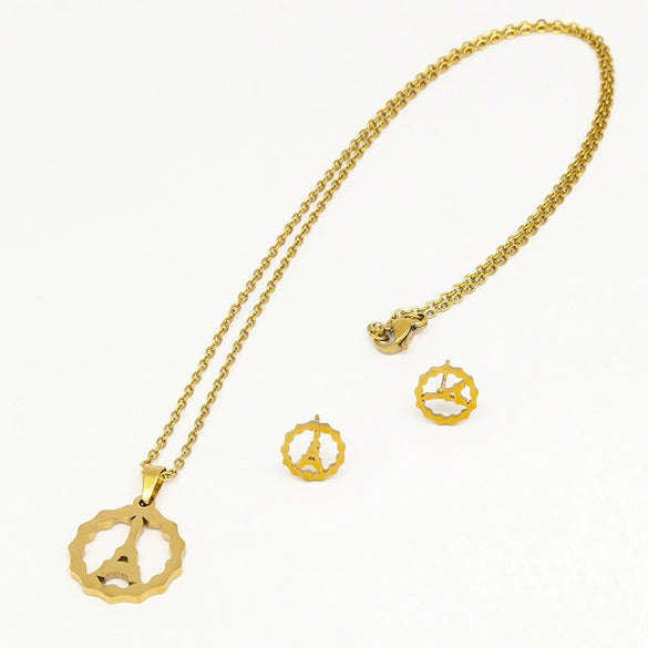 Wholesale Stainless Steel Gold Earrings Necklace Set With Bear Pattern Pendants And Ochain Electroplated With Letters Numbers Text Design