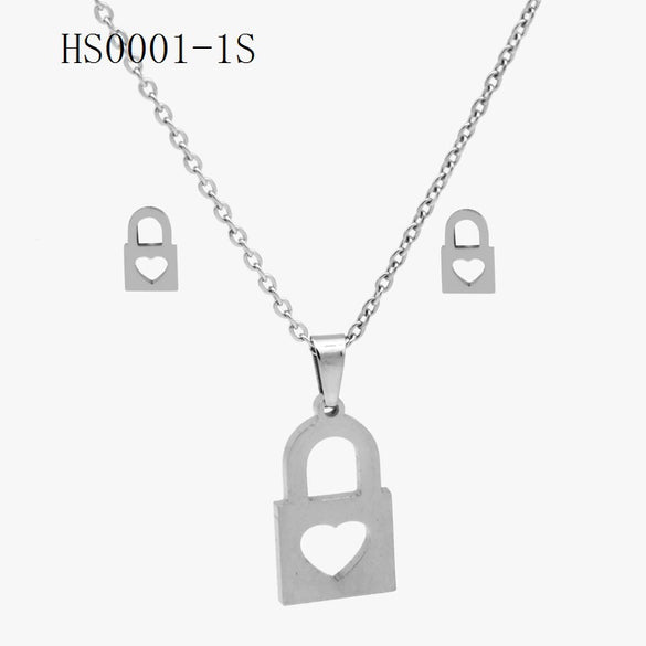 Wholesale Stainless Steel Gold Earrings Necklace Set With Bear Pattern Pendants And Ochain Electroplated With Letters Numbers Text Design