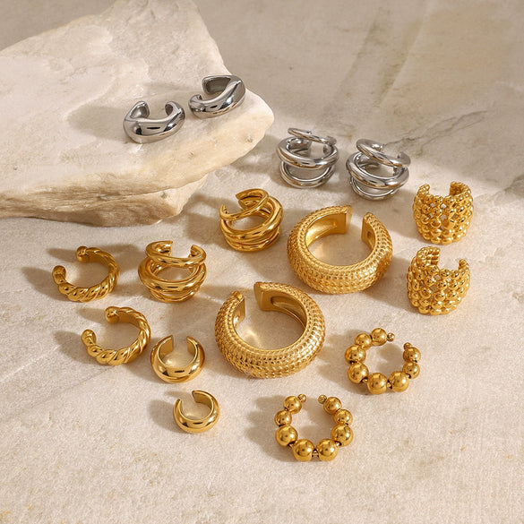 Wholesale Stainless Steel Gold Earrings With Geometric Design Electroplated Ear Clips For Women
