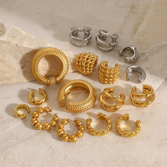 Wholesale Stainless Steel Gold Earrings With Geometric Design Electroplated Ear Clips For Women