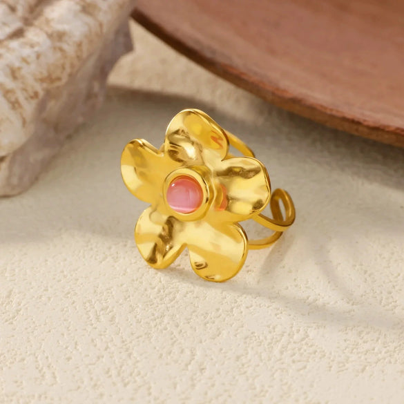 Wholesale Stainless Steel Gold Electroplated Crown Pattern Hollow Petal Multilayer Ring For Women
