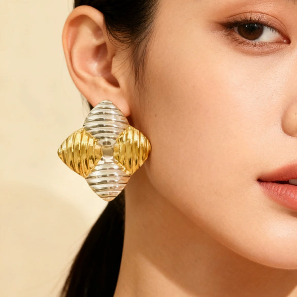 Wholesale Stainless Steel Gold Electroplated Geometric Square Earrings For Women