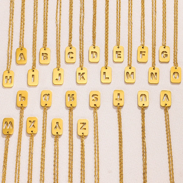Wholesale Stainless Steel Gold Electroplated Hollow Letter Pendant Clavicle Chain Necklace Unisex Square Style