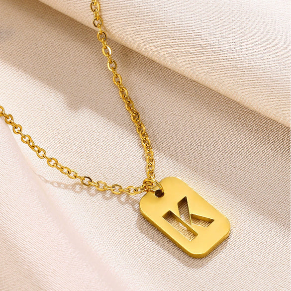 Wholesale Stainless Steel Gold Electroplated Hollow Letter Pendant Clavicle Chain Necklace Unisex Square Style