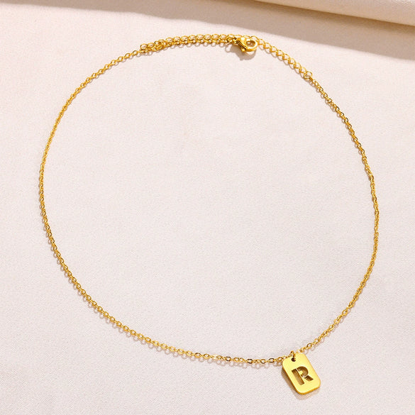 Wholesale Stainless Steel Gold Electroplated Hollow Letter Pendant Clavicle Chain Necklace Unisex Square Style