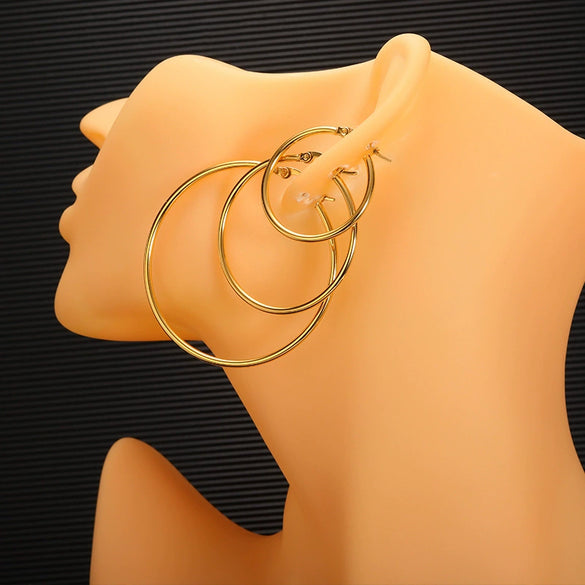 Wholesale Stainless Steel Gold Inlaid Geometric Circle Earrings
