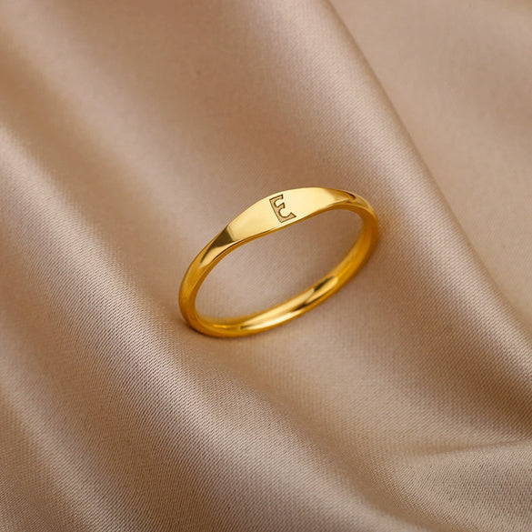 Wholesale Stainless Steel Gold Inlaid Letter Ring Unisex Jewelry