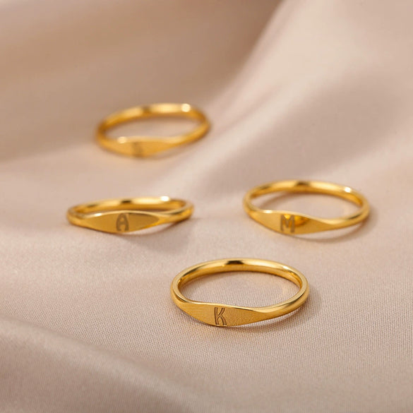 Wholesale Stainless Steel Gold Inlaid Letter Ring Unisex Jewelry