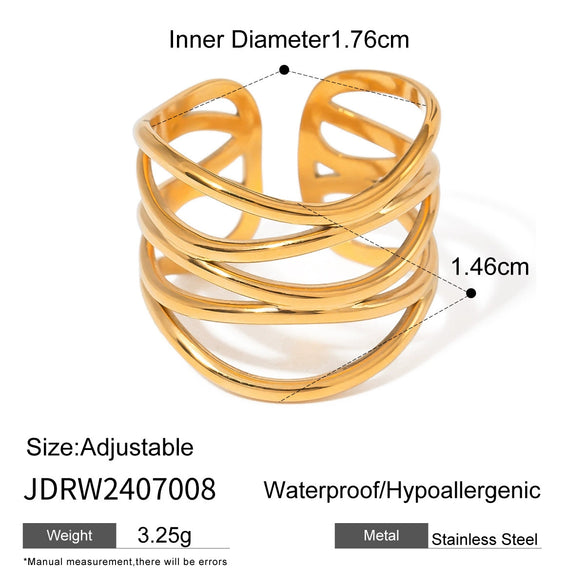Wholesale Stainless Steel Gold Pearl Ring With Asymmetrical Exaggerated Design And Geometric Pattern Electroplated For Women