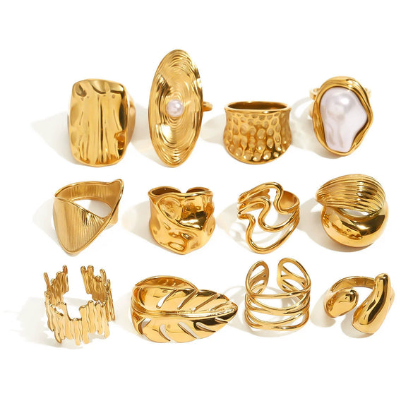 Wholesale Stainless Steel Gold Pearl Ring With Asymmetrical Exaggerated Design And Geometric Pattern Electroplated For Women