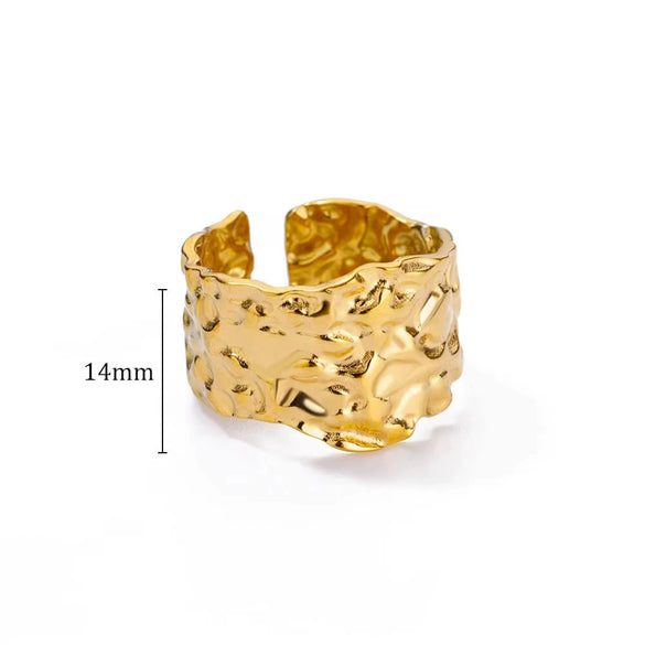 Wholesale Stainless Steel Gold Plated Female Hollow Carved Wide Pasta Ring