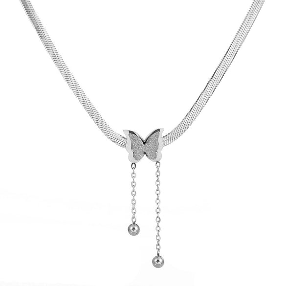 Wholesale Stainless Steel Gold Plated Frosted Animal Zodiac Butterfly Pendant Snake Bone Chain Necklace For Women
