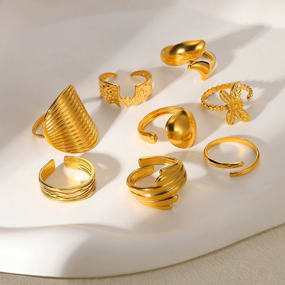 Wholesale Stainless Steel Gold Plated Geometric Arc Ring For Women